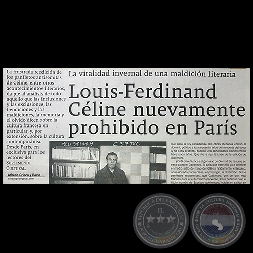 LOUIS-FERDINAND CLINE NUEVAMENTE PROHIBIDO EN PARS - Por ALFREDO GRIECO Y BAVIO - Domingo, 18 de Febrero de 2018